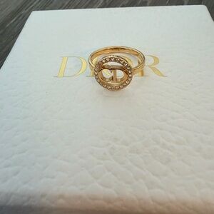 Dior CD Logo Crystal Circle Ring – Gold Tone, Size L, With Original Box & Pouch